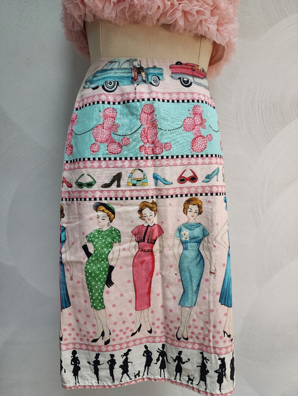 Vintage Print Girly Pink Straight Skirt XS - Picture 4 of 4